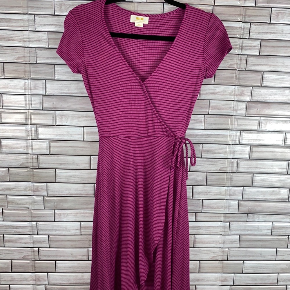 Maeve Anthropologie Striped Pink Faux Wrap Dress Size XXS